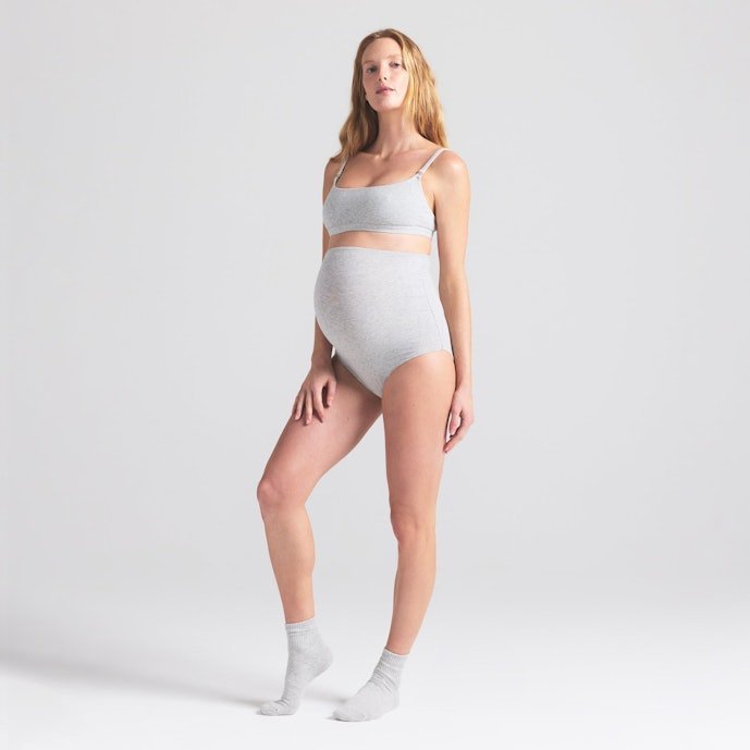 Buy Cotton Jersey Maternity High-Waisted Brief Light Heather Grey Online | Soft Pregnancy & Postpartum Comfort Underwear