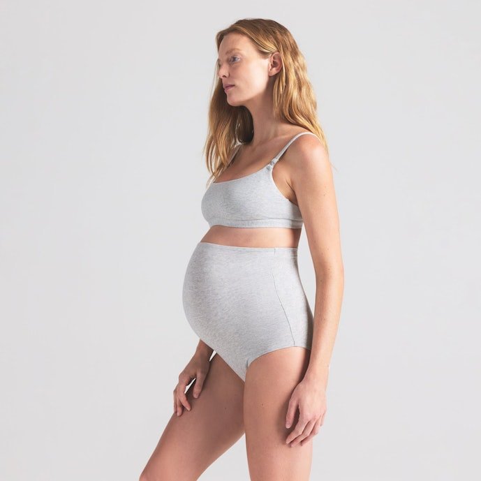Buy Cotton Jersey Maternity High-Waisted Brief Light Heather Grey Online | Soft Pregnancy & Postpartum Comfort Underwear