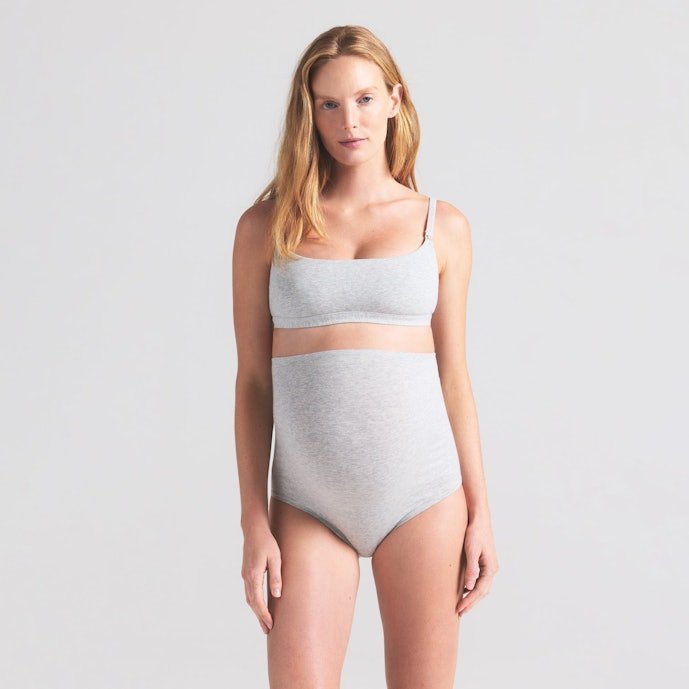 Buy Cotton Jersey Maternity High-Waisted Brief Light Heather Grey Online | Soft Pregnancy & Postpartum Comfort Underwear