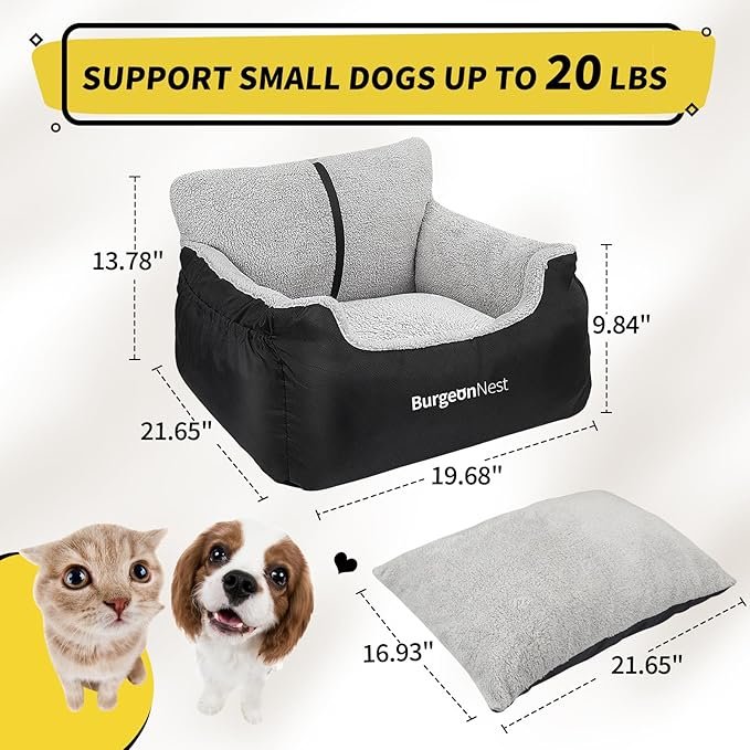Buy BurgeonNest Dog Car Seat for Small Dogs Online | Soft Washable Pet Booster Car Seat with Storage Pockets & Safety Leash