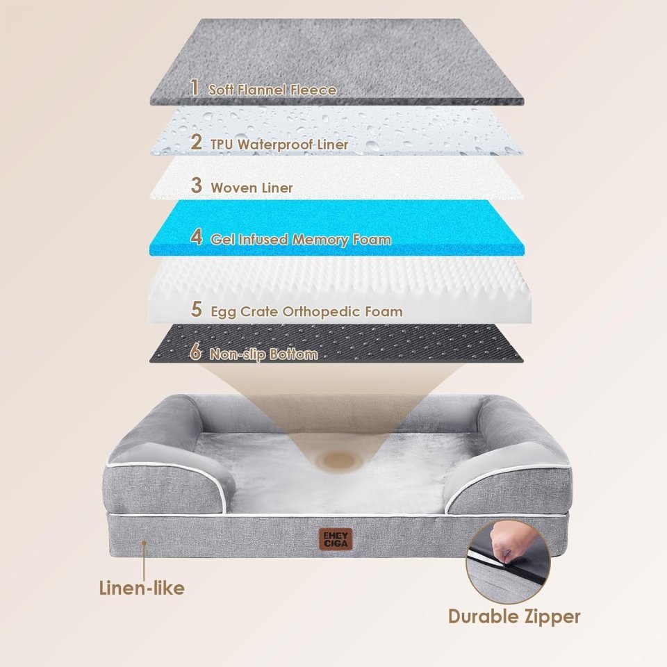 Buy EHEYCIGA Orthopedic Dog Bed for Extra Large Dogs Online | Waterproof Memory Foam XL Pet Bed with Bolsters & Washable Cover 44" x 32" Grey