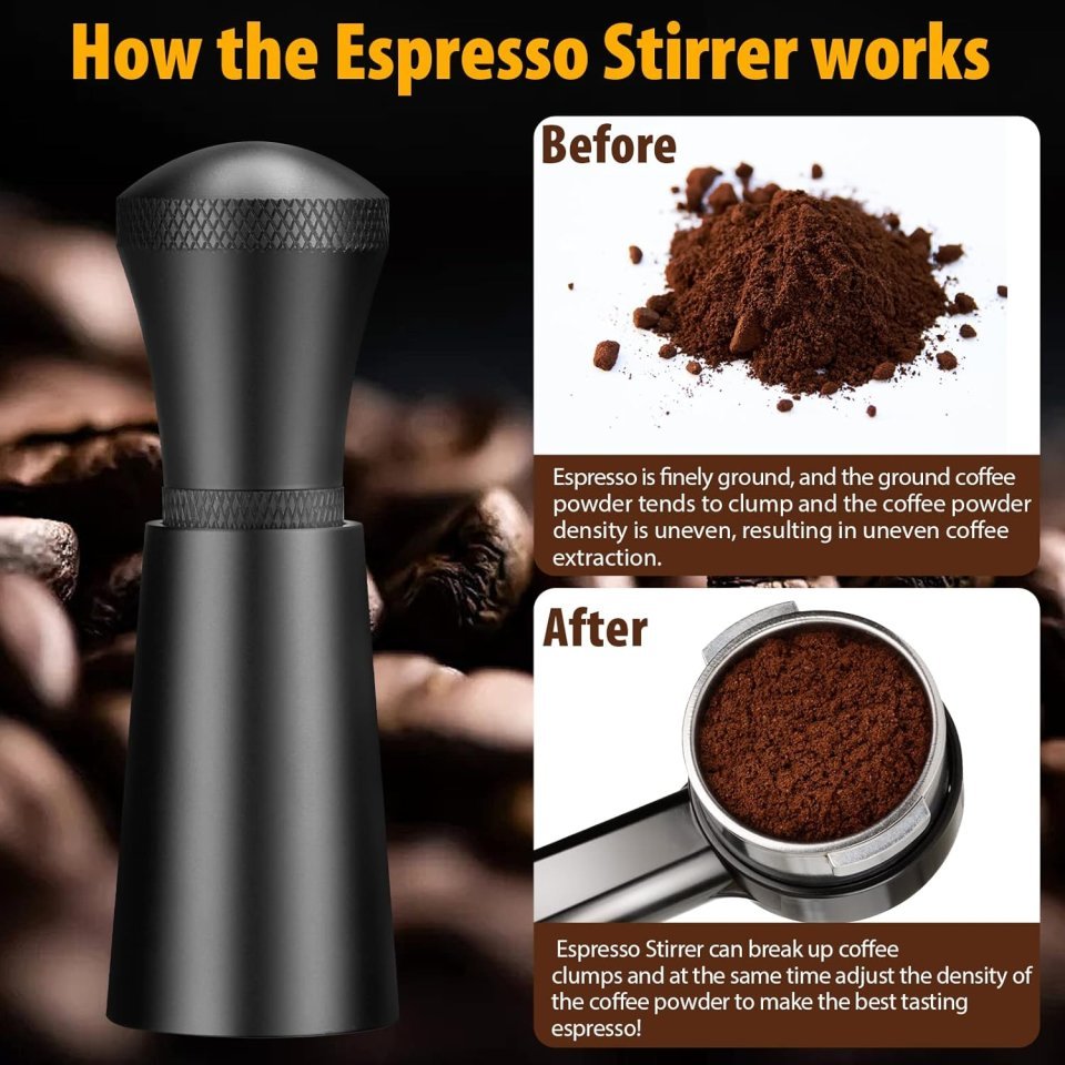 Buy WDT Espresso Distribution Tool Online | 7-Needle Espresso Coffee Stirrer with Aluminum Alloy Handle & Stand - Black