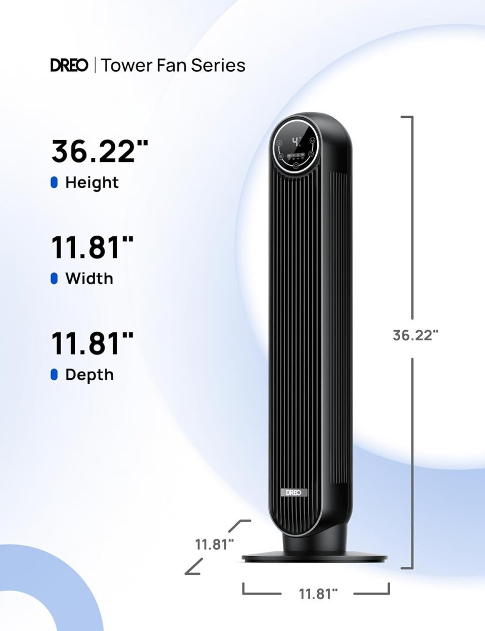 Buy DREO Tower Fan for Bedroom Online | 2026 DC Motor Bladeless Oscillating Fan with Remote, 8 Speeds & Ultra Quiet Cooling | Black