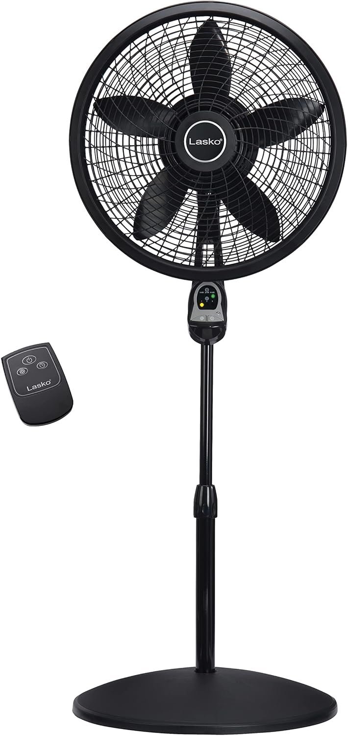Buy Lasko Oscillating Cyclone Pedestal Fan 1843 Online | 18-Inch Adjustable Standing Fan with Remote, Timer & 3 Speeds | Black