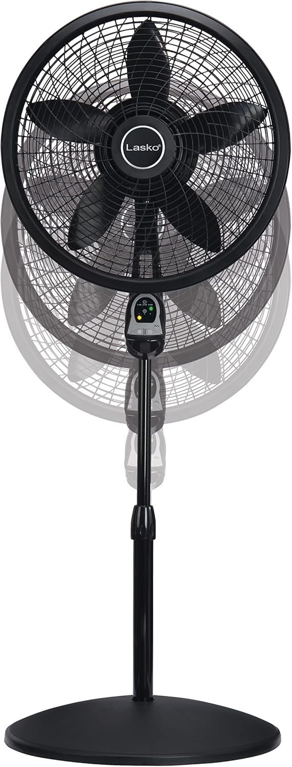 Buy Lasko Oscillating Cyclone Pedestal Fan 1843 Online | 18-Inch Adjustable Standing Fan with Remote, Timer & 3 Speeds | Black