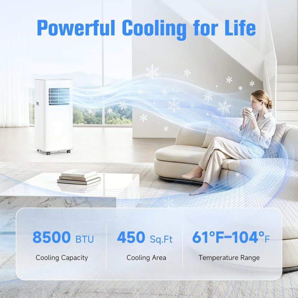 Buy 3-in-1 Portable Air Conditioner 8500 BTU Online | AC, Fan & Dehumidifier for Rooms Up to 450 Sq. Ft. with Window Kit