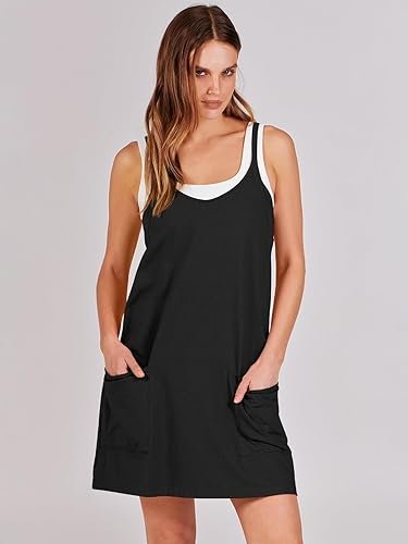 Buy ANRABESS Women's Athletic Dress Online | Sleeveless Tennis Workout Mini Romper Dress with Built-In Shorts
