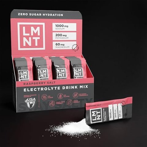 Buy LMNT Zero Sugar Electrolytes Raspberry Salt Drink Mix Online | 30 Stick Packs Hydration Powder