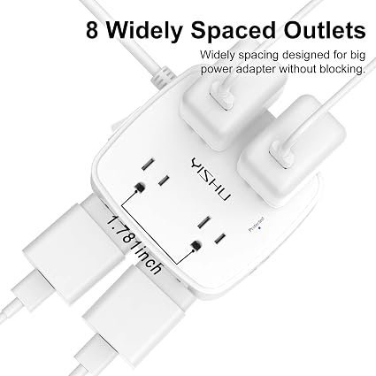 Buy 6 Ft Surge Protector Power Strip Online | 8 AC Outlets with 4 USB Ports, Flat Plug Extension Cord