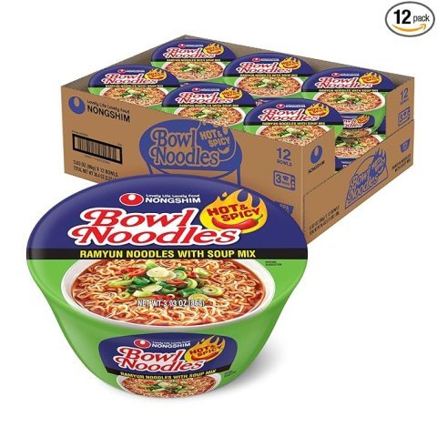 Buy Nongshim Gourmet Hot & Spicy Instant Ramen Bowl Online | Premium Microwavable Noodle Soup 3.03 oz 12 Pack