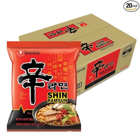 Nongshim Shin Ramyun Noodles, Spicy Korean Signature Instant Ramyun, Rich Beef Flavored Broth, Microwaveable, Korean Instant Noodles, 4.23 oz (Pack of 20), Packaging May Vary.