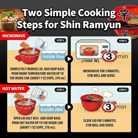 Buy Nongshim Shin Ramyun Bowl Noodles Online | Spicy Korean Instant Ramyun with Rich Beef Flavored Broth 3.03 oz 12 Pack
