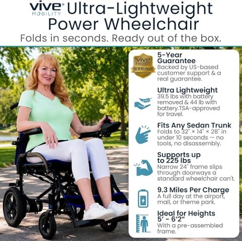Buy Vive Lightweight Electric Wheelchair Online | Foldable Carbon Fiber Power Wheelchair for Adults & Seniors