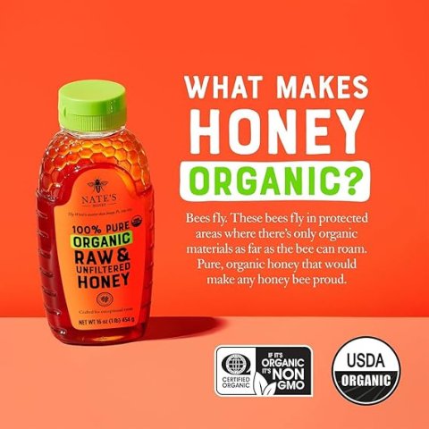 Buy Nate's Organic 100% Pure Raw & Unfiltered Honey Online | USDA Certified Organic Honey 32 oz Squeeze Bottle