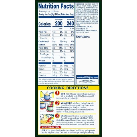 Buy Kraft Spaghetti Classics Tangy Italian Spaghetti Meal Mix Online | Parmesan Cheese & Italian Spice Pasta Mix 8 oz