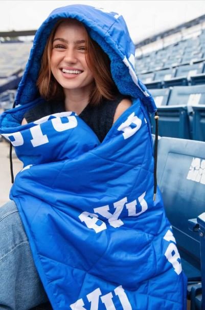 Buy BYU Cougars Hooded Stadium Everywhere Blanket Online | Ultra Soft Wearable NCAA Hooded Blanket