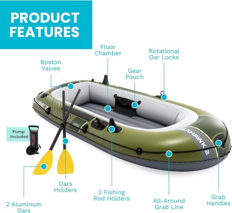 Buy Seahawk Inflatable Boat Online | Fishing & Recreational Inflatable Boat Set with Oars & Pump