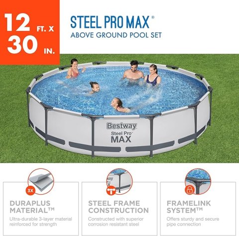 Buy Bestway Steel Pro MAX 12' x 30" Above Ground Swimming Pool Online | Family Pool with Filter Pump