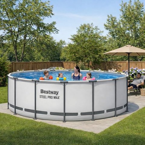 Buy Bestway Steel Pro MAX 15' x 48" Above Ground Swimming Pool Online | Round Family Pool with Filter Pump, Ladder & Cover