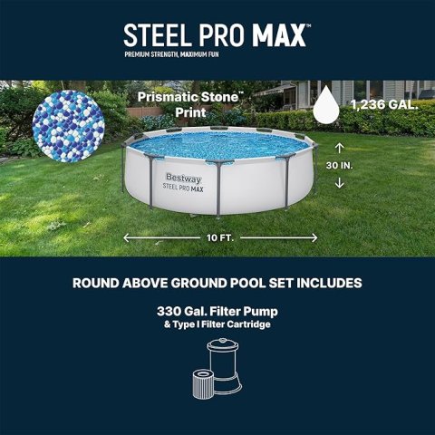 Buy Bestway Steel Pro MAX 10' x 30" Above Ground Swimming Pool Online | Round Family Pool with Filter Pump