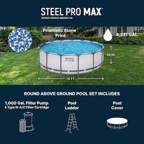 Buy Bestway Steel Pro MAX 15' x 48" Above Ground Swimming Pool Online | Round Backyard Pool (Pool Only)