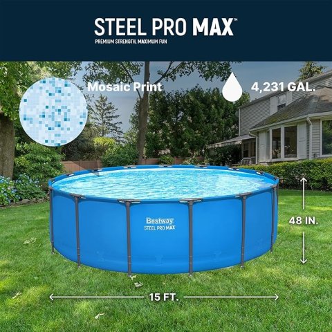 Buy Bestway Steel Pro MAX 15' x 48" Above Ground Swimming Pool Online | Round Backyard Pool (Pool Only)