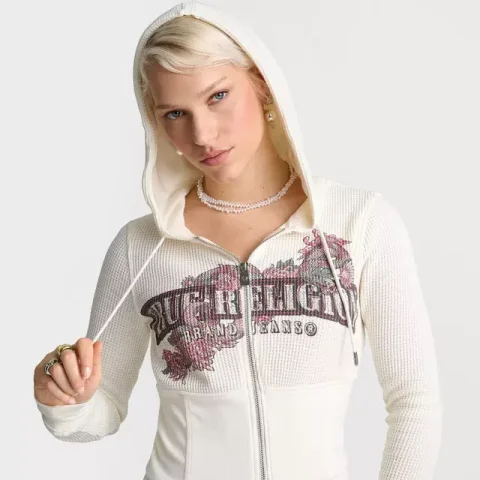 Waffle Knit Contour Zip Up Hoodie for Everyday Comfort