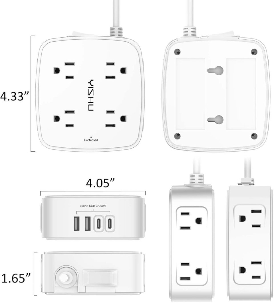 Buy 6 Ft Surge Protector Power Strip Online | 8 AC Outlets with 4 USB Ports, Flat Plug Extension Cord