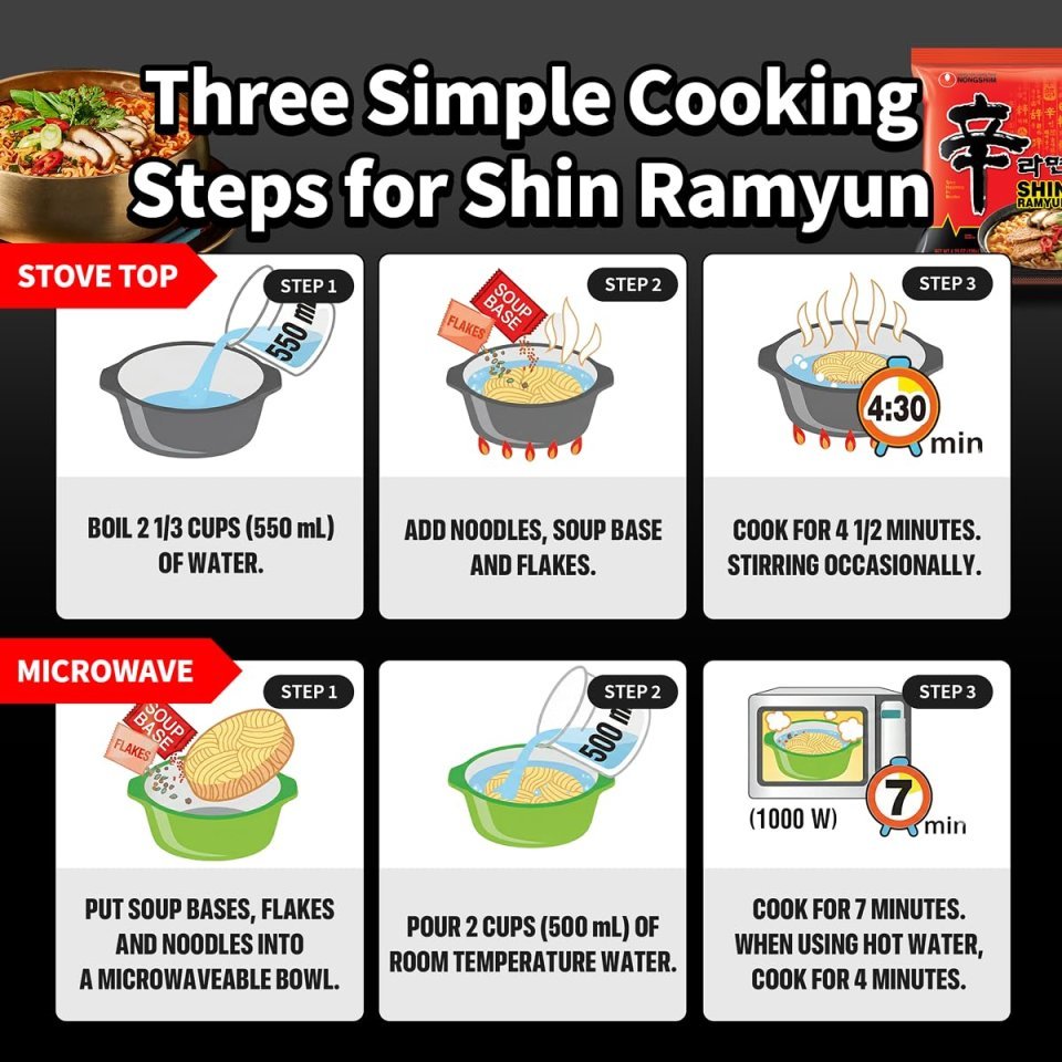 Buy Nongshim Shin Ramyun Spicy Korean Instant Noodles Online | Rich Beef Flavored Ramyun 4.23 oz 20 Pack
