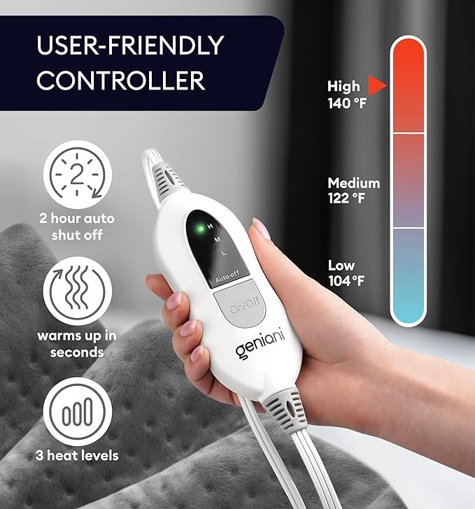 Buy GENIANI Electric Heating Pad Online | Heating Pad for Back Pain, Neck, Shoulders & Cramps Relief