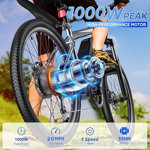 Buy Electric Bike for Adults Online | 1000W Peak Motor 26" Electric Mountain Bike with Removable Battery