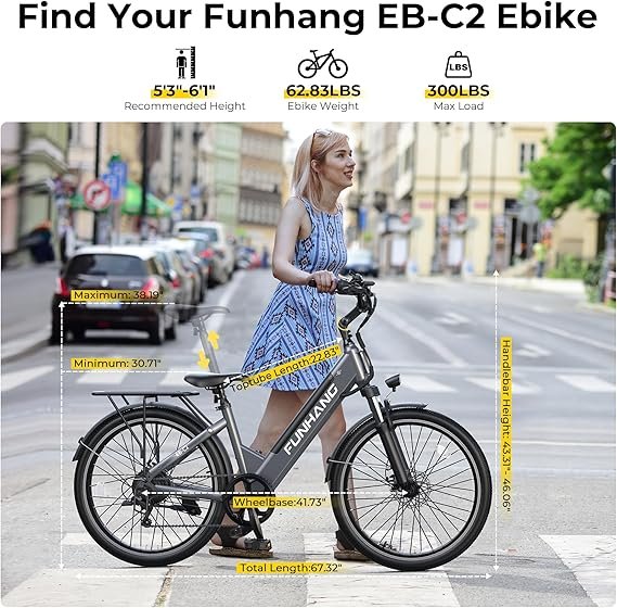 Buy Funhang Electric Bike for Adults Online | 1000W Peak Step-Thru Commuter E-Bike with Removable Battery