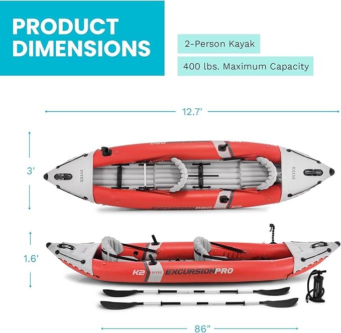 Buy INTEX Excursion Pro K2 Inflatable Kayak Set Online | 2-Person Fishing & Recreational Kayak with Paddles & Pump