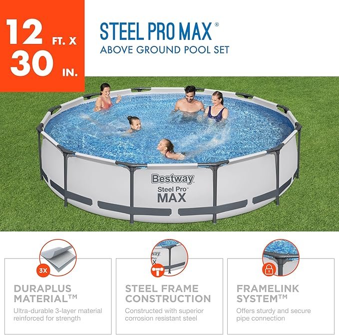 Buy Bestway Steel Pro MAX 12' x 30" Above Ground Swimming Pool Online | Family Pool with Filter Pump