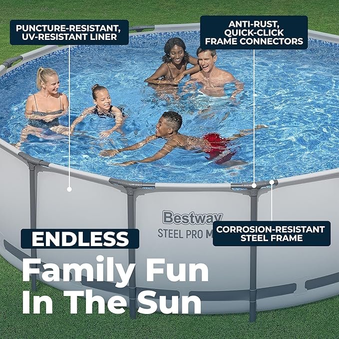 Buy Bestway Steel Pro MAX 15' x 48" Above Ground Swimming Pool Online | Round Family Pool with Filter Pump, Ladder & Cover