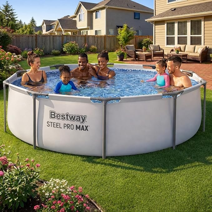 Buy Bestway Steel Pro MAX 10' x 30" Above Ground Swimming Pool Online | Round Family Pool with Filter Pump