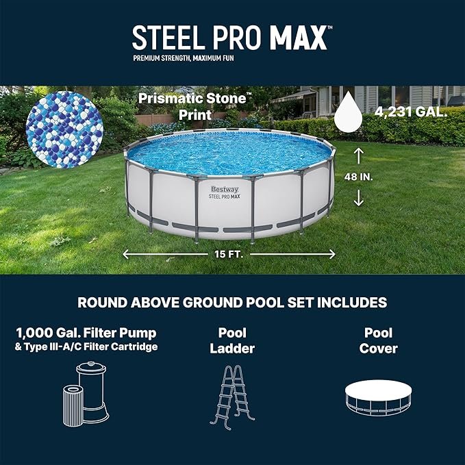 Buy Bestway Steel Pro MAX 15' x 48" Above Ground Swimming Pool Online | Round Backyard Pool (Pool Only)