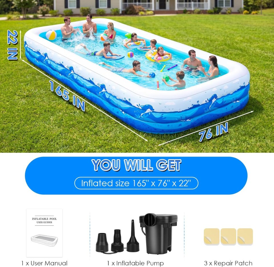 Buy Extra Large Inflatable Pool for Adults Online | 165" Family Blow-Up Swimming Pool with Cute Animal Print