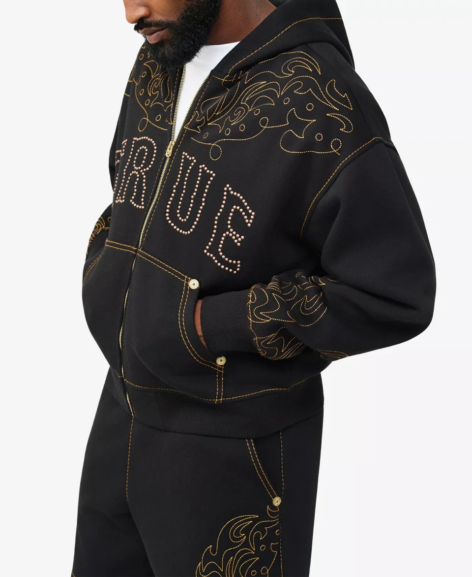 Men’s Rodeo-Style Big Stitch Boxy Zip Hoodie for Outdoor Fitness