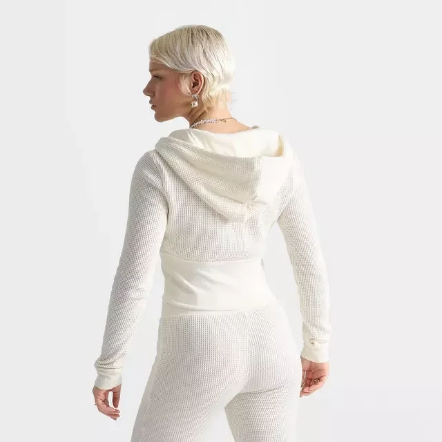 Waffle Knit Contour Zip Up Hoodie for Everyday Comfort
