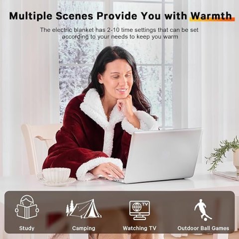 Wearable Heated Christmas Blanket Electric Snuggle - Heated Robe with Foot Pocket for Adult, Winter Gifts for Mom Women 5-Position Timer 10-Heating Levels,50 * 70",Burgundy
