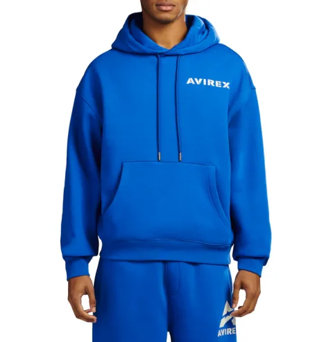Hoodie Avirax Big “A” Cobalt – Pull-over en Fleece de Coton Premium