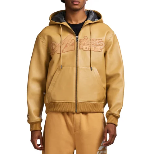 Sudadera con capucha de cuero Nappa Avirax Script para hombres y mujeres