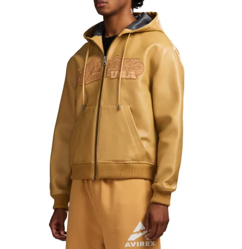 Sudadera con capucha de cuero Nappa Avirax Script para hombres y mujeres