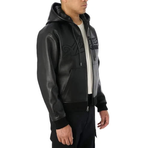 Moletom com Capuz de Couro Nappa Avirax Preto – Jaqueta de Couro Masculina Premium