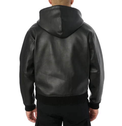 Moletom com Capuz de Couro Nappa Avirax Preto – Jaqueta de Couro Masculina Premium
