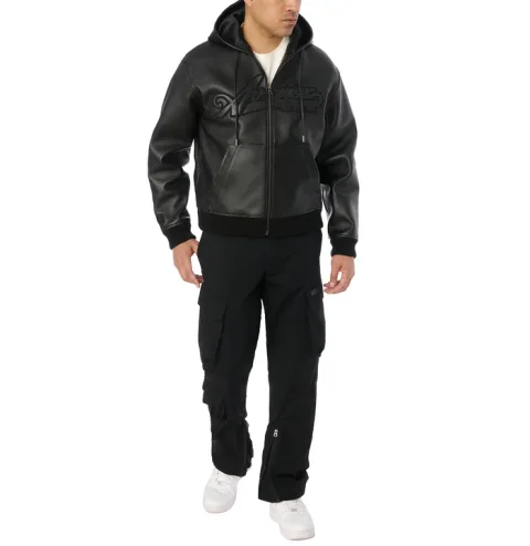 Moletom com Capuz de Couro Nappa Avirax Preto – Jaqueta de Couro Masculina Premium