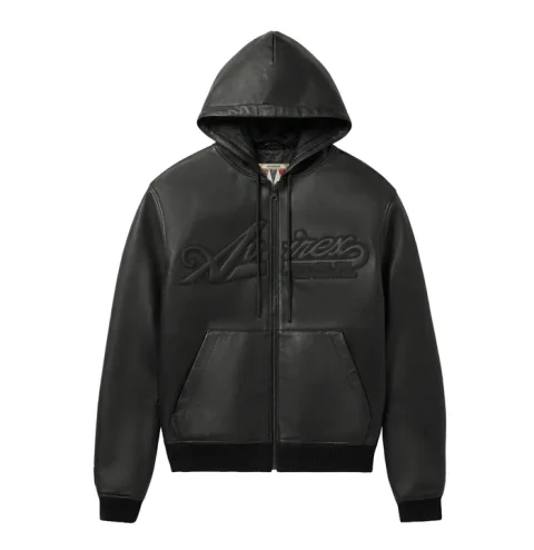 Moletom com Capuz de Couro Nappa Avirax Preto – Jaqueta de Couro Masculina Premium