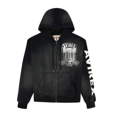 Avirex Washed Hoodie for Men and Women | Vintage Style Pullover Sweatshirt