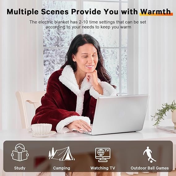 Wearable Heated Christmas Blanket Electric Snuggle - Heated Robe with Foot Pocket for Adult, Winter Gifts for Mom Women 5-Position Timer 10-Heating Levels,50 * 70",Burgundy